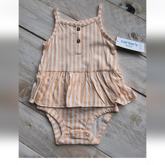 Carter's 2pc Pant Set With Ruffle Striped Tank Top Bodysuit Orange Blue 12 Month - Picture 2 of 5